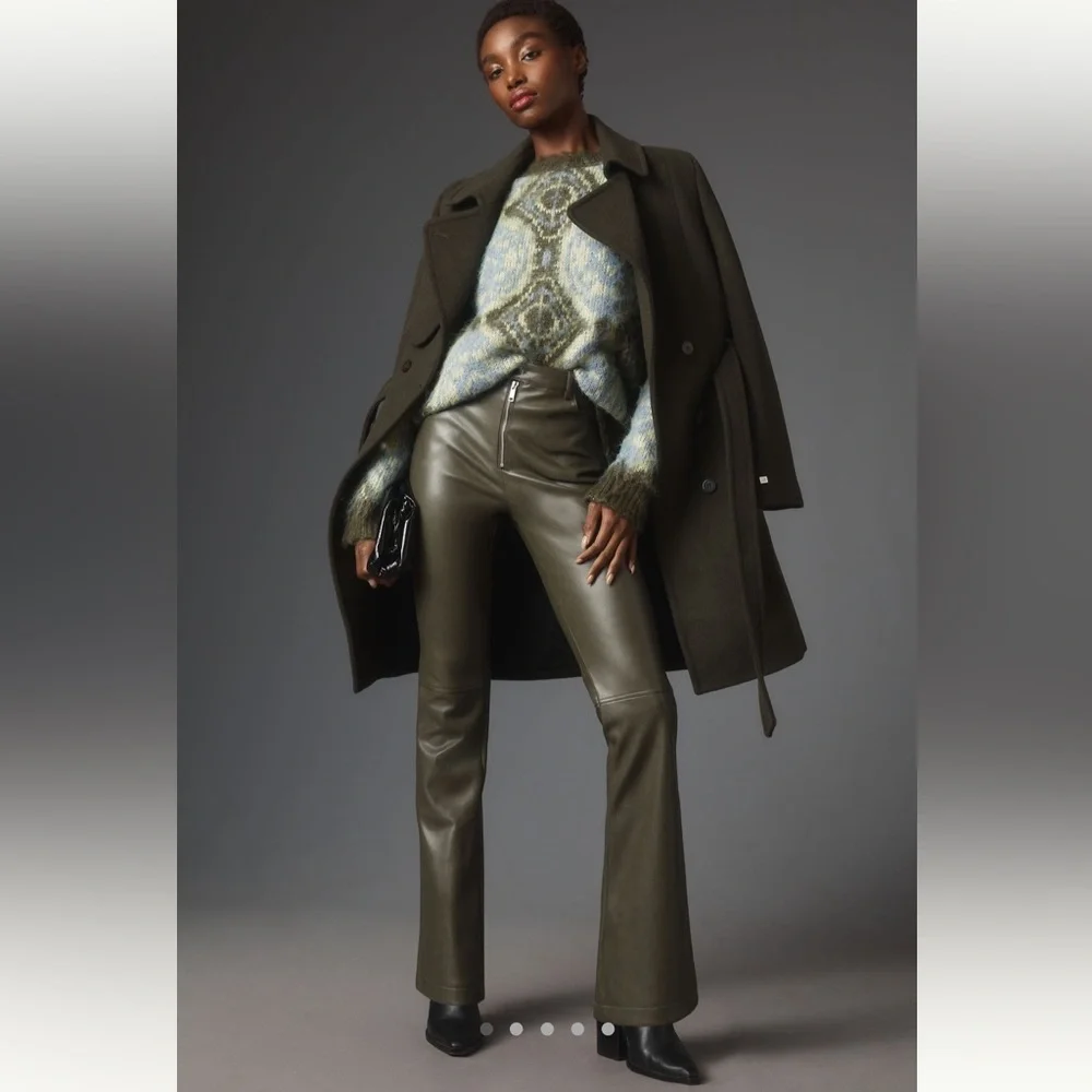 Anthropologie Avec Les Filles Faux Leather Kick-Flare Pants in Green - Picture 2 of 10